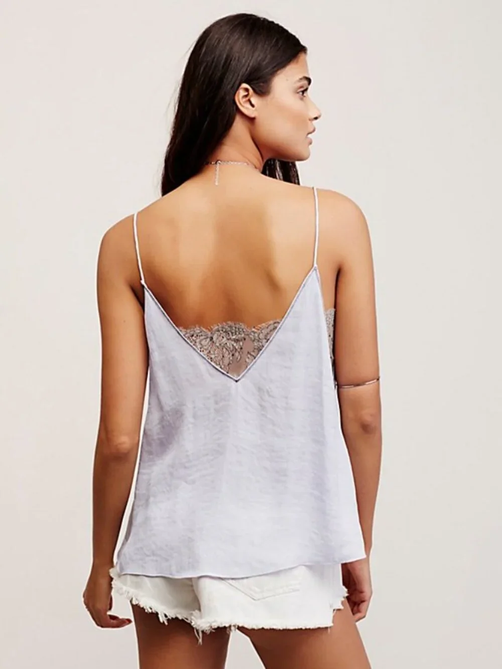 Free People Deep V Bandeau Cami Lavender Lace Trim Tank XS